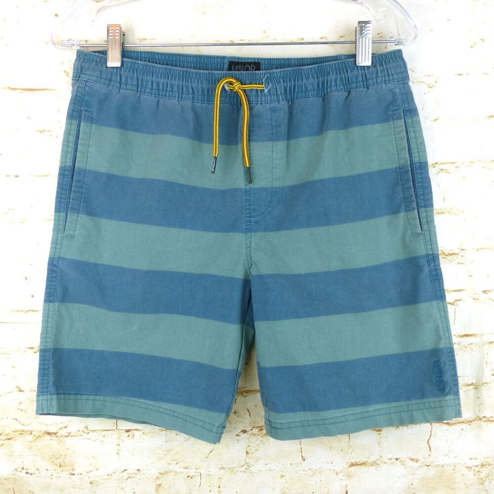 Valor Swim Shorts Boys XL Blue Green Rugby Stripe Hybrid Trunks Retro 29.5X 7.5